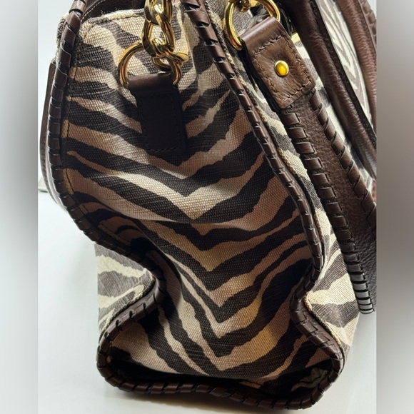 MICHAEL KORS HAMILTON ZEBRA PRINT BROWN IVORY EW LARGE SATCHEL NWT RETAIL $368 - Picture 4 of 11